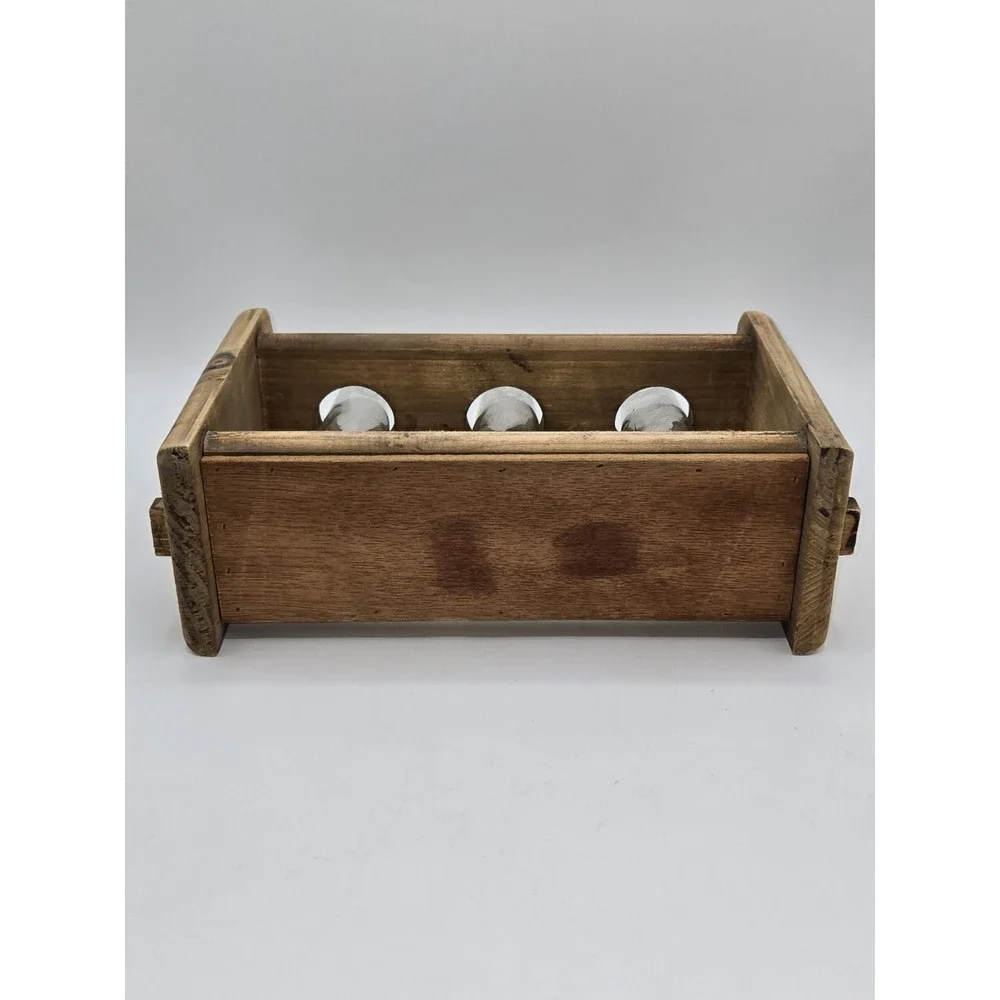 Rustic Wooden 3 Tube Propagation Station with Fixed Glass Bottles